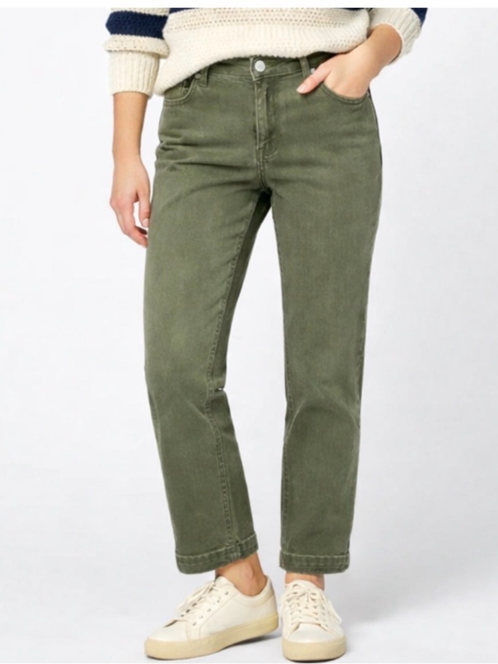 Everlane Olive Green Straight Leg Pants Size 4 High Rise Utility Crop 25” Inseam